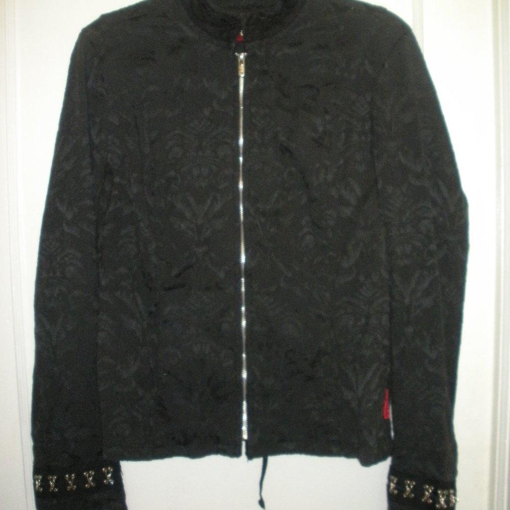 Tripp Black Lace Brocade Military Style Jacket